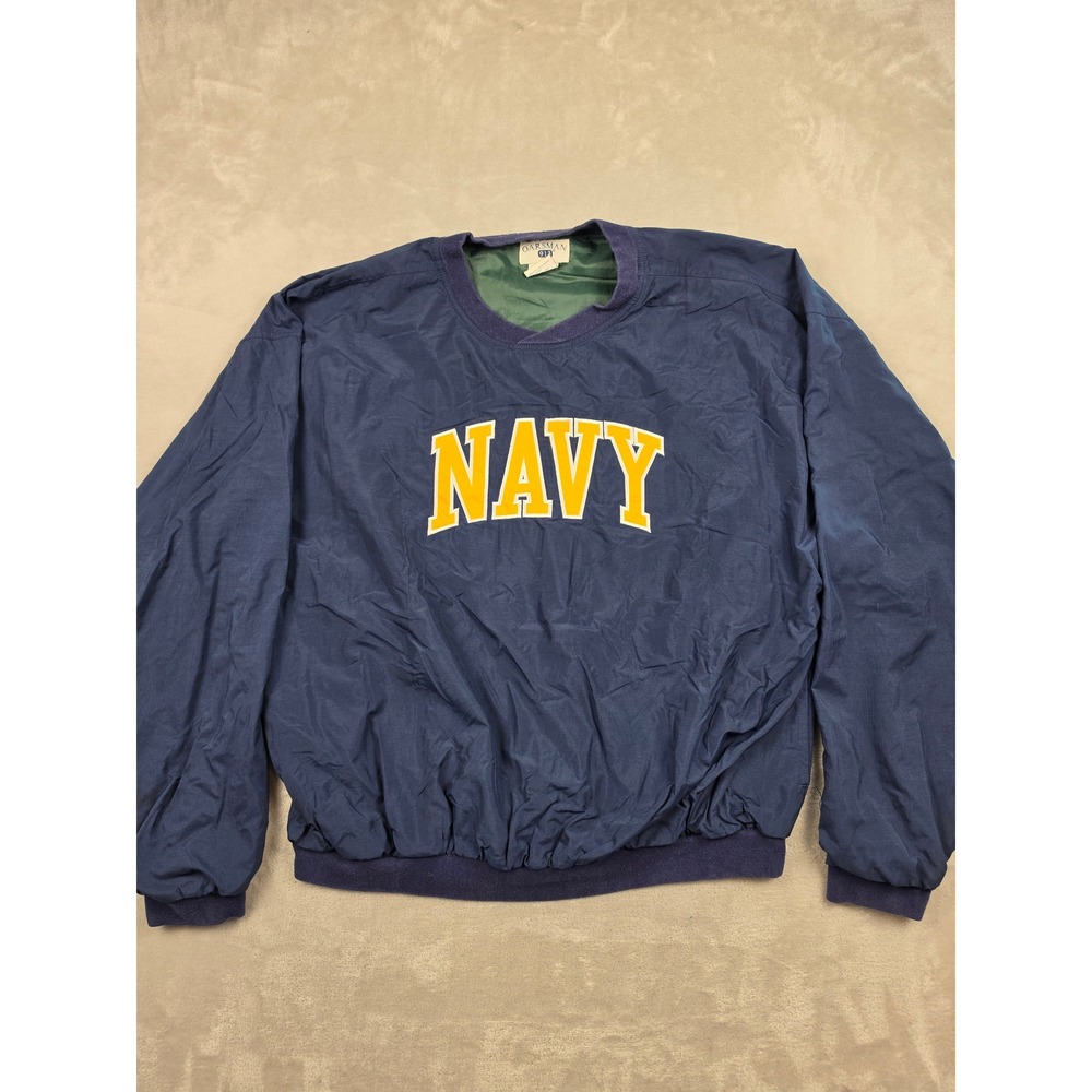 Vintage Oarsman 913 Windbreaker Jacket Mens XL Blue Navy V-Neck Nylon Pullover